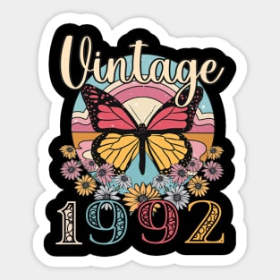 Floral Butterfly Retro Vintage 1992 31st Birthday Sticker